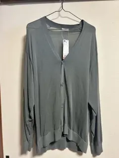 GU シアーニットカーディガン ダークグリーン L