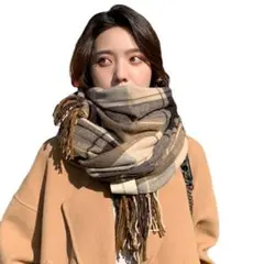 マフラー ストール レディース 　 防寒 　韓国　通勤　通学　厚手　チェック柄