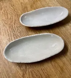 美濃焼 雪粉引 小判盛鉢 だ円2枚セット