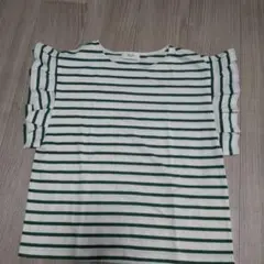 BEAMS HEART フリル袖 半袖Tシャツ ホワイト/グリーン