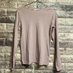 リブ編み　長袖　Tシャツ くすみピンク　tシャツ　無地　シンプル　かわいい