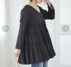 spick&span ティアードチュニックブラウス　ブラック