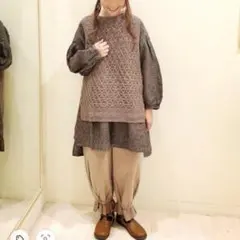 ②ぽろん様専用★新品★サマンサモスモス★モカ＊裾スカラップ＊レースギャザーパンツ