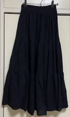 ブラック コットン フレアスカート ティアード