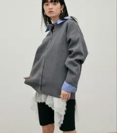 LARUTA レイヤード風 ニット カーディガン グレー ブルーのサムネイル