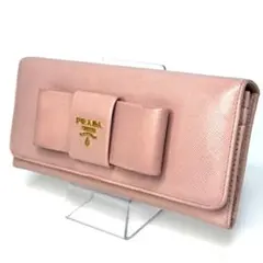 【美品】PRADA プラダ　長財布　サフィアーノ　フィオッコ　ピンク　リボン