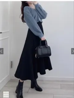 GRL ブラック アシンメトリーフレアロングスカート