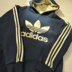 希少　日本未発売　adidas プルオーバーパーカー　金×黒