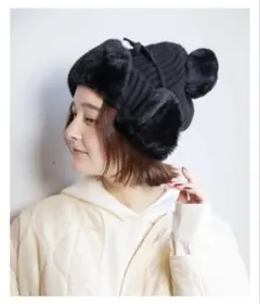 ファー耳付きニット / イチヨンプラス