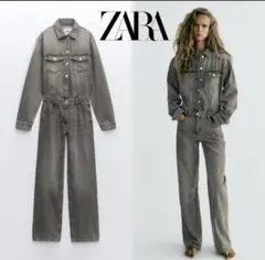 ZARAレアカラー　デニム TRF ジャンプスーツ グレー XS