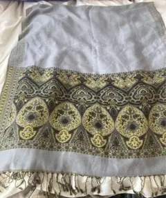 エスニック模様 ストール グレー 金色