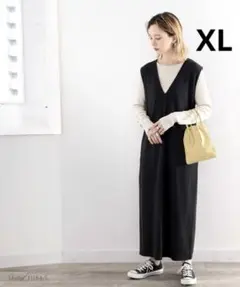 classicalelf Vネックロングジャンパースカート　黒　XL ジャンスカ