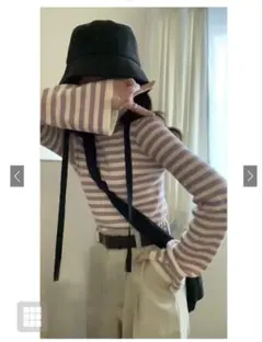 GRL/グレイル/ボーダー柄フレアスリーブリブニットトップス[k9086b]