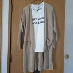 タグ付新品 レディース アンサンブル カーディガン Tシャツ L ベージュ 白