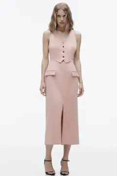 【新作人気完売品】ZARA ベストエフェクトミディワンピース