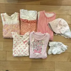 50 60 70 ロンパース 女の子　花柄　帽子　46㎝　ベビー靴下　べべ