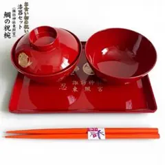 未使用 百日祝い お食い初め 漆器セット 祝膳 鯛文 箸付 忍東照宮
