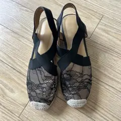 ブラック レース エスパドリーユ サンダル
