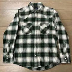 オンブレー風チェック　ネルシャツ　ウェスタンシャツ　グリーン系