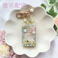 166 シマエナガ　ドライフラワー　シャカシャカキーホルダー 蝶　レジン