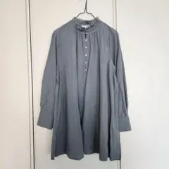 ロワズィール リネン混 チェック フリルデザイン ドルマンスリーブ 