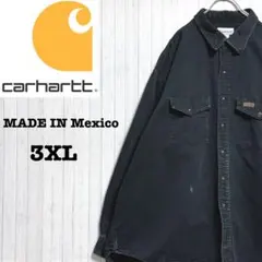 カーハート　メキシコ製　長袖シャツ　ダック地　ビッグシルエット　黒　ブラックXL