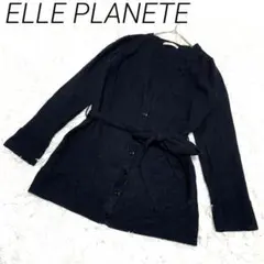 ELLE PLANETE ダークネイビーカーディガン ウエストリボン　毛100%のサムネイル