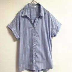 Honeys GLACIER ストライプ シャツ M 半袖 ブルー