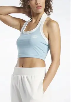 Reebok 水色 ハイネック クロップド タンクトップ
