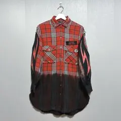 《DIESEL》 ディーゼル (S) 人気 グラデーションチェックシャツ レッド