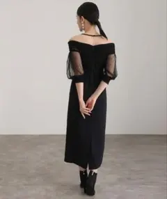 ブラックオフショルダーロングワンピース
