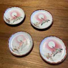 古伊万里　渡鳥と月の絵柄の皿 4枚セット