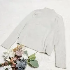 【ユニクロ】UNIQLO シャイニーリブハイネックセーター ベージュ L