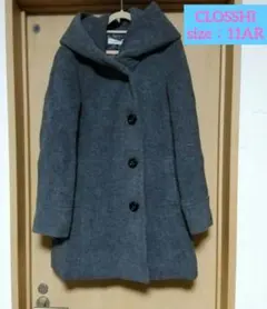 CLOSSHI ピーコート　フード付　11号 　チャコール　グレー　未使用