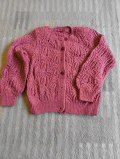 手編み　ピンク色　カーディガン