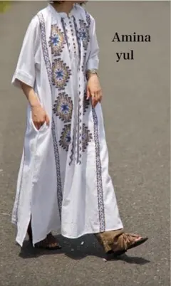 アミナコレクション　yul 刺繍ワンピース　カフタンワンピース　ホワイト