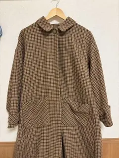 チェック柄ロングコート ブラウン系