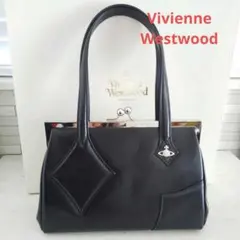ヴィヴィアン ウエストウッド がま口 ハンドバッグ 黒 本革 牛革 レザー 無地