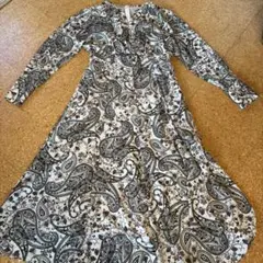 ペイズリー柄 長袖 フレアドレス