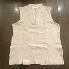 リブ編み　綿100% ジッパー付きハイネックタンクトップ