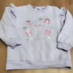 【3can 4on】130 ギフト柄 トレーナー ラベンダー女の子裏起毛