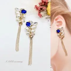 【524】新作❣️ ランダムビジュー　パール　チェーンチャーム　ピアス　イヤリング