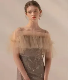 【LEJA】チュールフリルボレロペイントマーメイドドレスワンピース2点セット