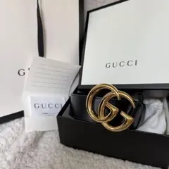 【極美品】GUCCI グッチ ダブルG ロゴ ベルト ブラック 付属品あり