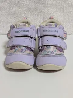 ムーンスター ベビーシューズ 12.5cm EE パープル 花柄 マジックテープ