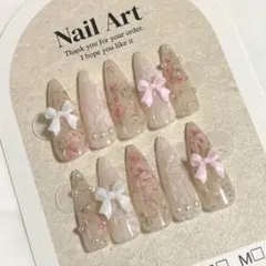 現品 ネイルチップ 量産型 韓国 ワンホン フレンチガーリー 花柄 レース