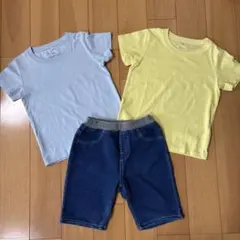 無印良品　デニム風ショートパンツとTシャツ2枚セット　100cm