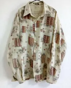 ★大き目★ 幾何学模様 総柄長袖シャツ メンズF