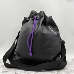 フランクリンマーシャル 巾着 ショルダーバッグ レザー 黒 パープル紐 イタリア