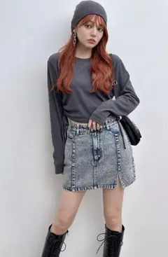 GRL サイドドロストクロップド丈テレコトップス[dk1086] グレイル